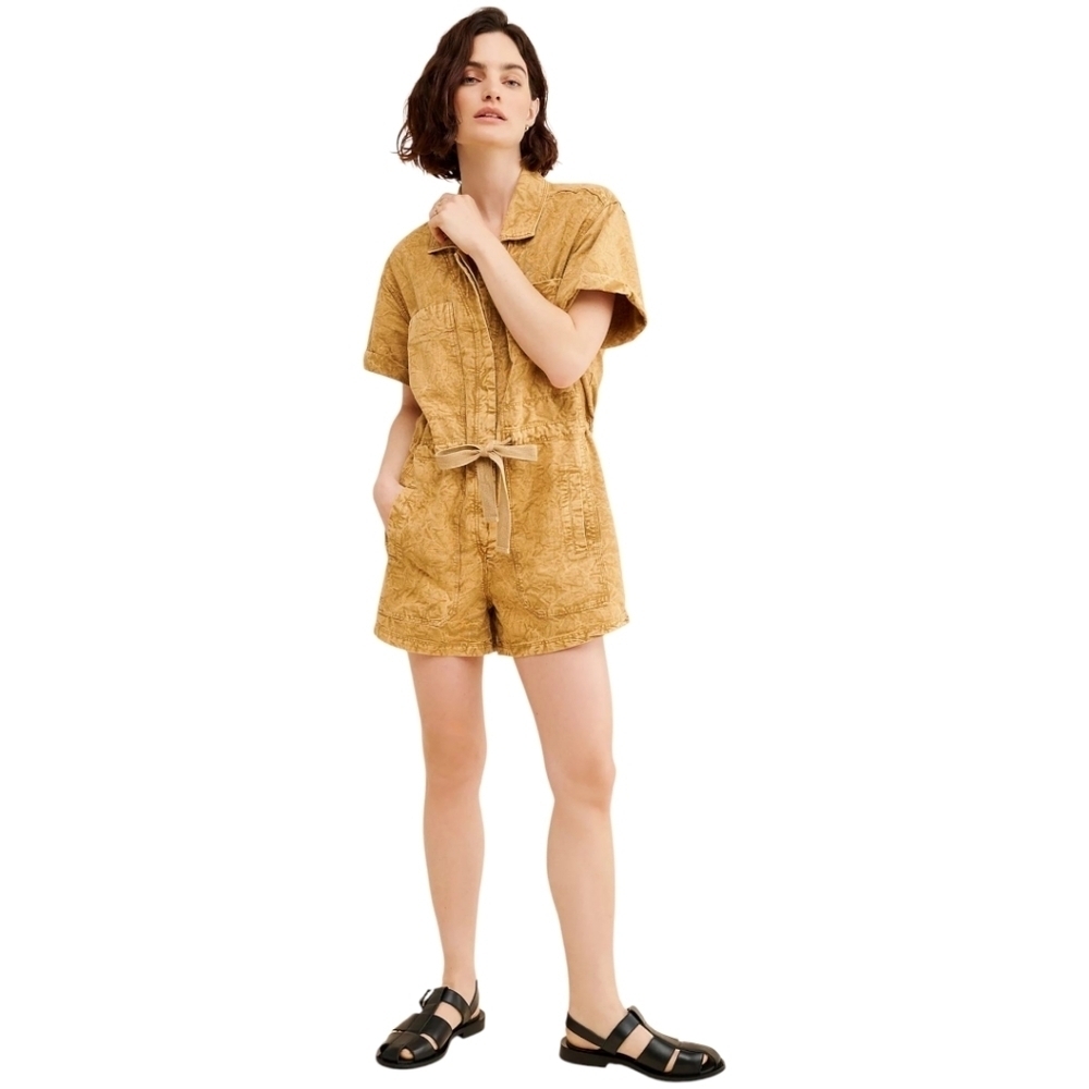 Free People Rhodes Chino Romper, Wheat Fields (Gold), XL, NWOT